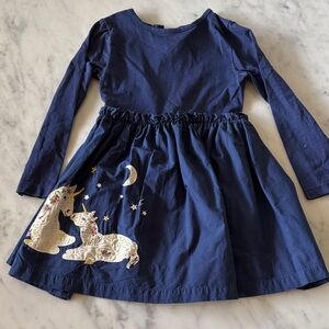 Mini Boden Dark Blue Dress with Unicorn and Moon